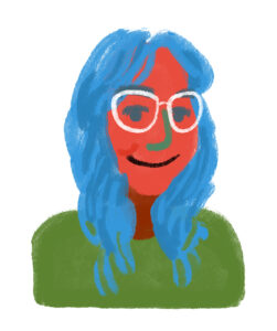 a hand-drawn cartoon of producer lindsey kilbride